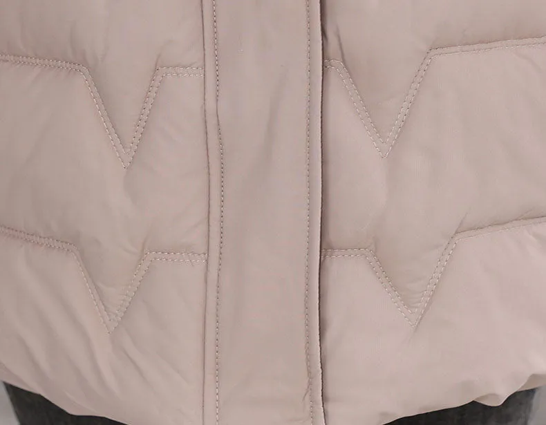 Quilted Women's Puffer Coat with Drawstring Waist and Hood