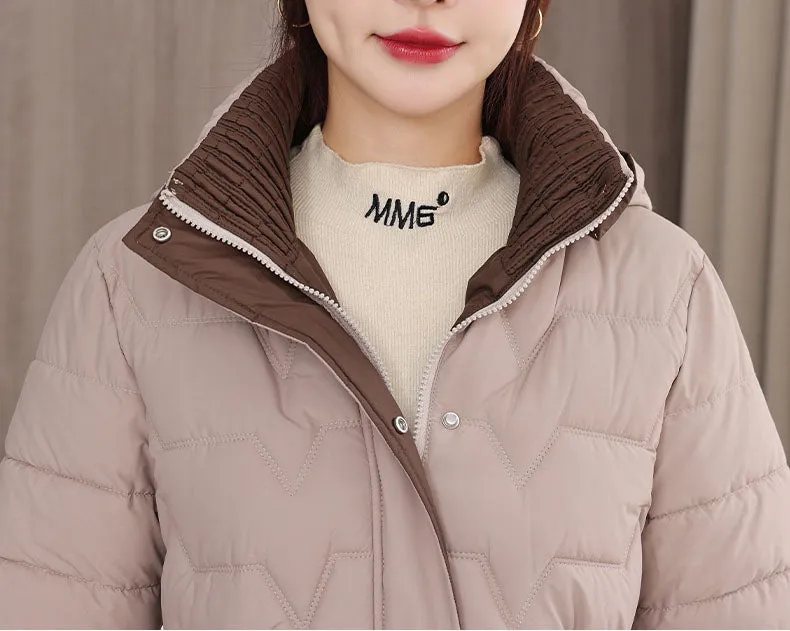 Quilted Women's Puffer Coat with Drawstring Waist and Hood