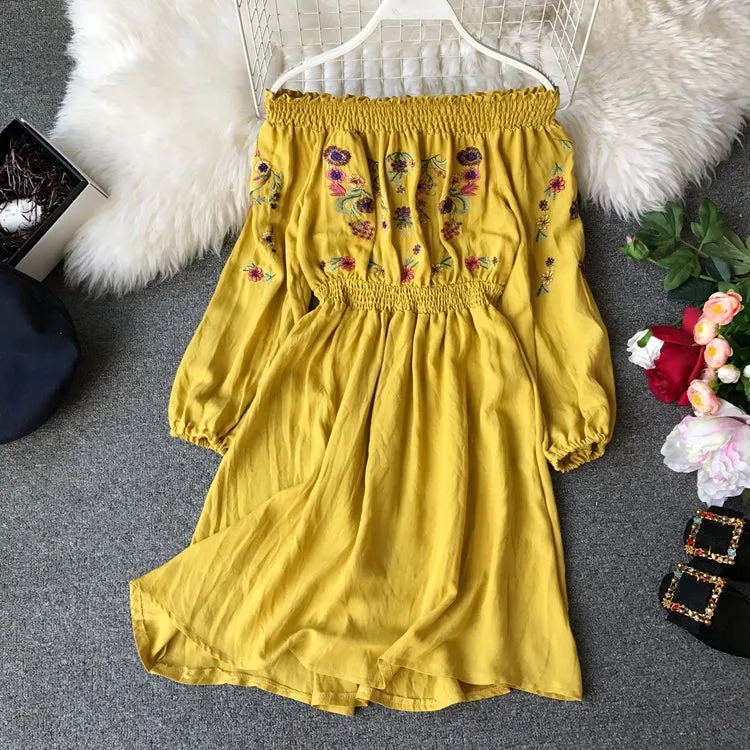 "OFF SHOULDER EMBROIDERED FLORAL" DRESS Y031303