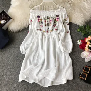 "OFF SHOULDER EMBROIDERED FLORAL" DRESS Y031303
