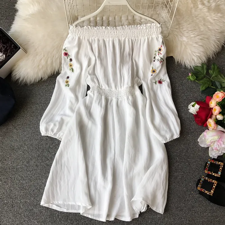 "OFF SHOULDER EMBROIDERED FLORAL" DRESS Y031303
