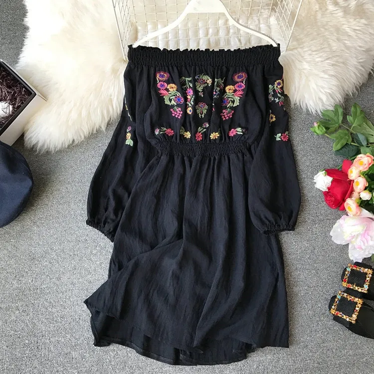"OFF SHOULDER EMBROIDERED FLORAL" DRESS Y031303