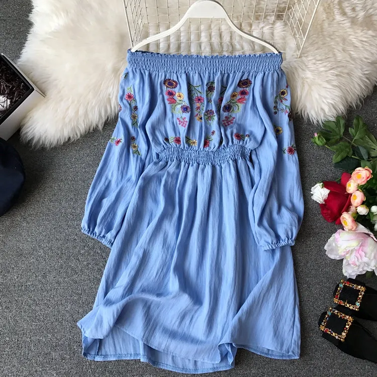 "OFF SHOULDER EMBROIDERED FLORAL" DRESS Y031303