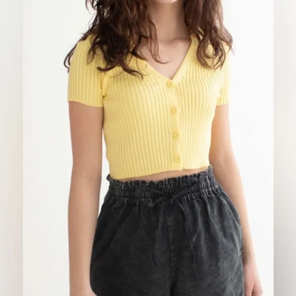 Rabbit Rabbit Rabbit Short Sleeve Yellow Cropped Cardigan | 16