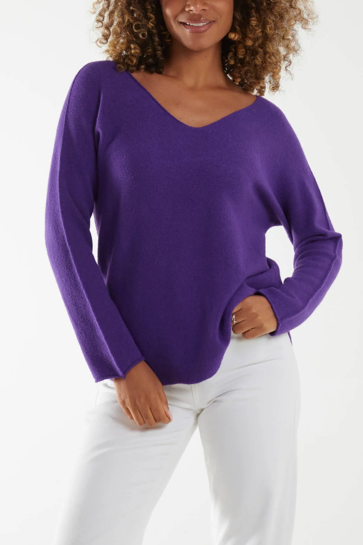 Raw Edge V-Neck Jumper