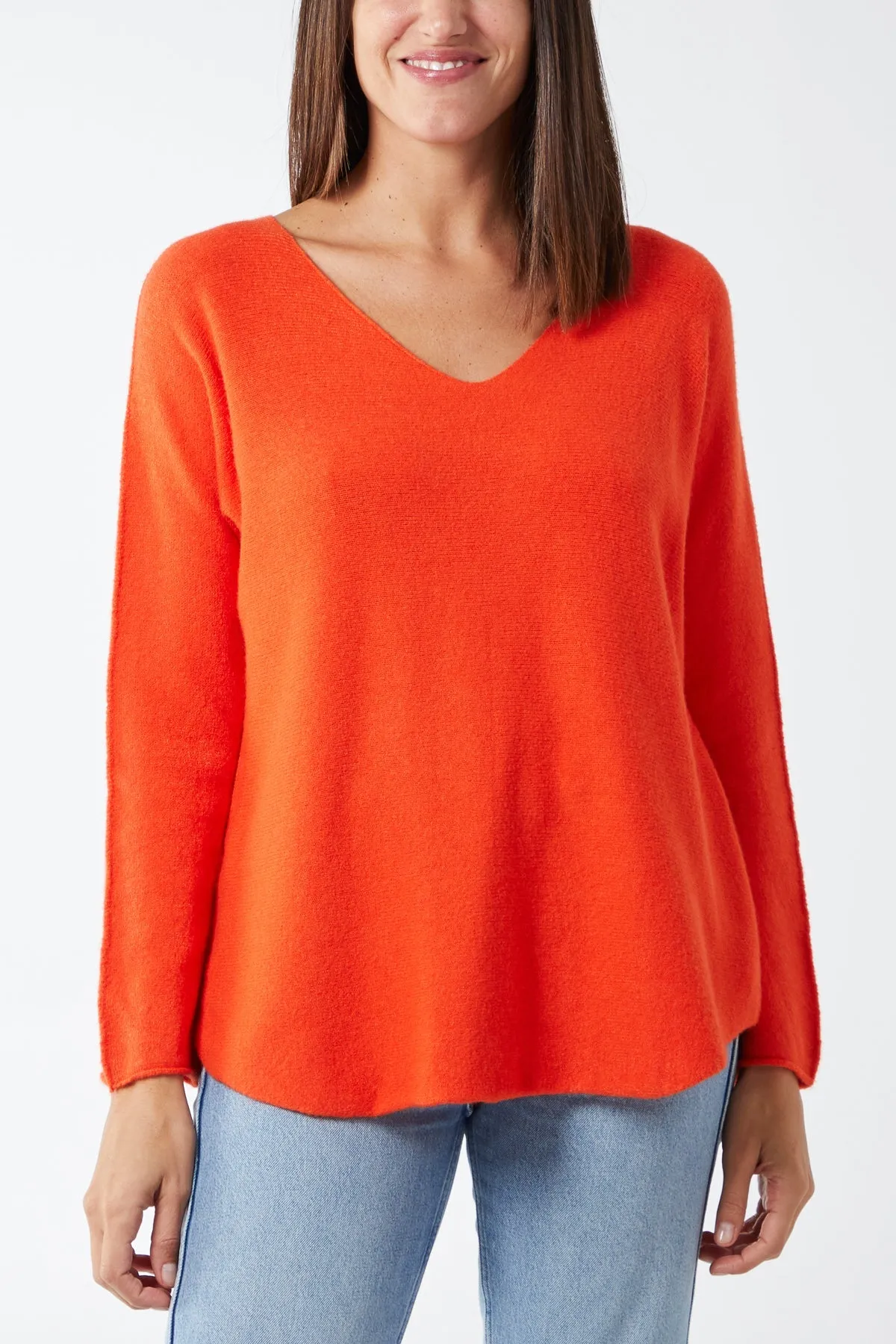 Raw Edge V-Neck Jumper