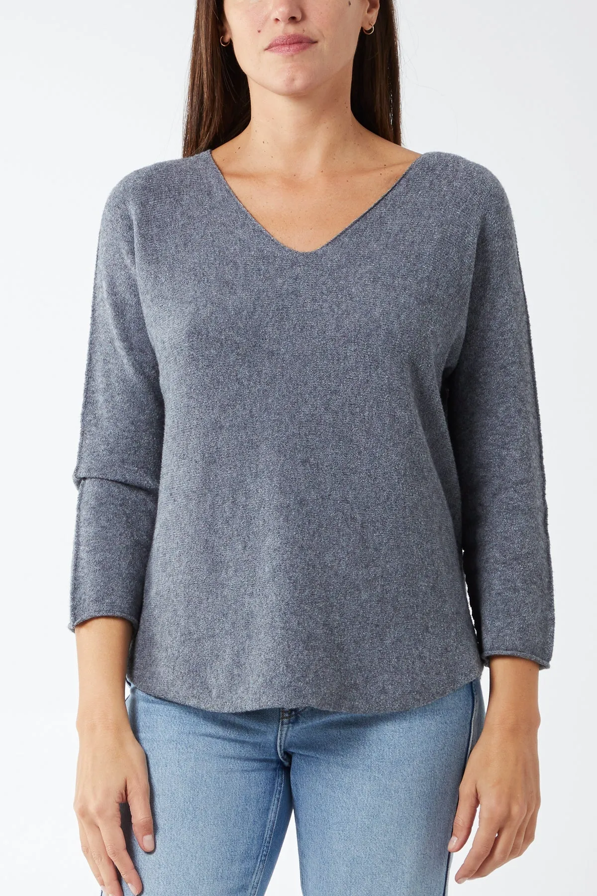 Raw Edge V-Neck Jumper