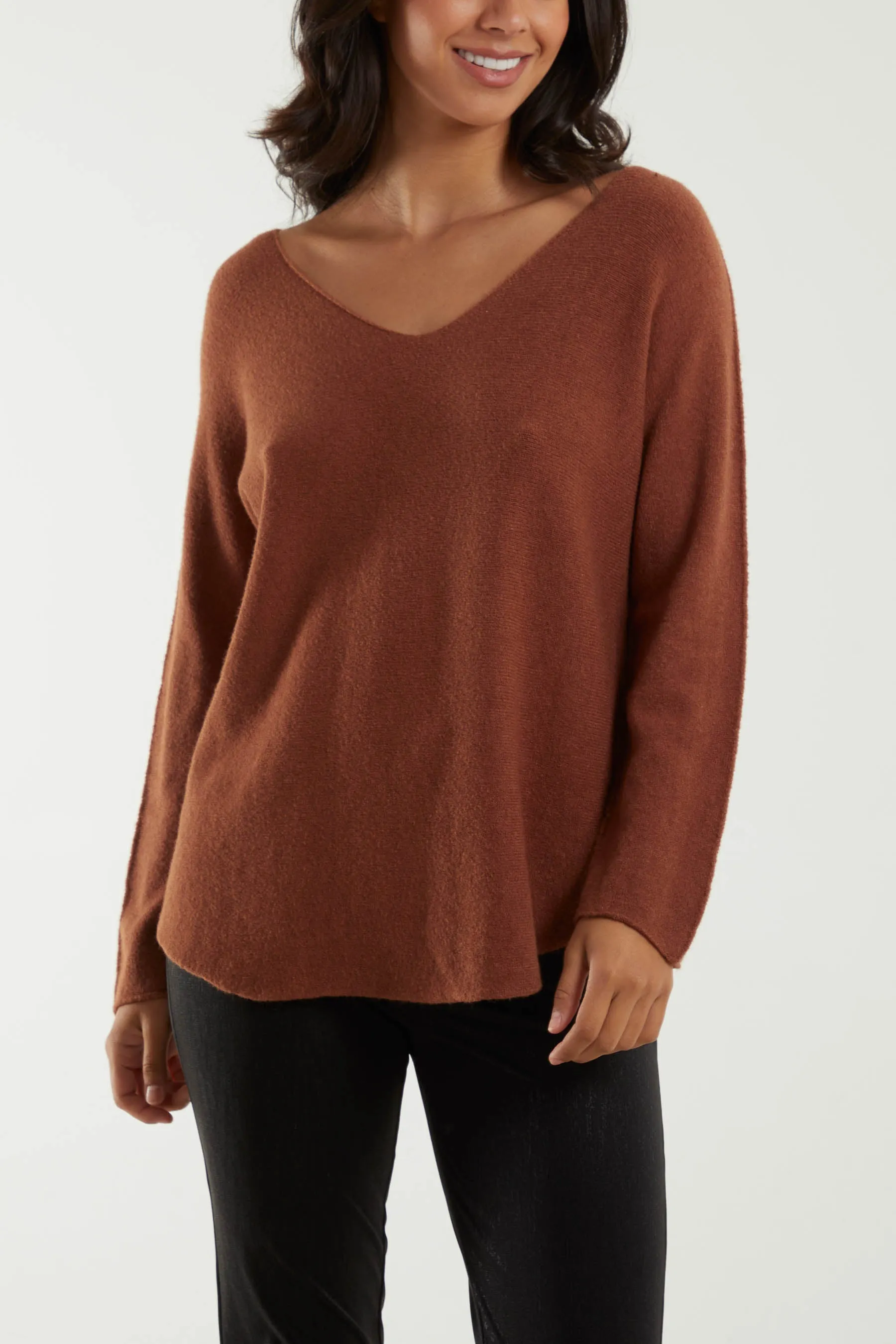 Raw Edge V-Neck Jumper
