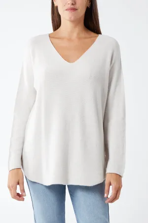 Raw Edge V-Neck Jumper