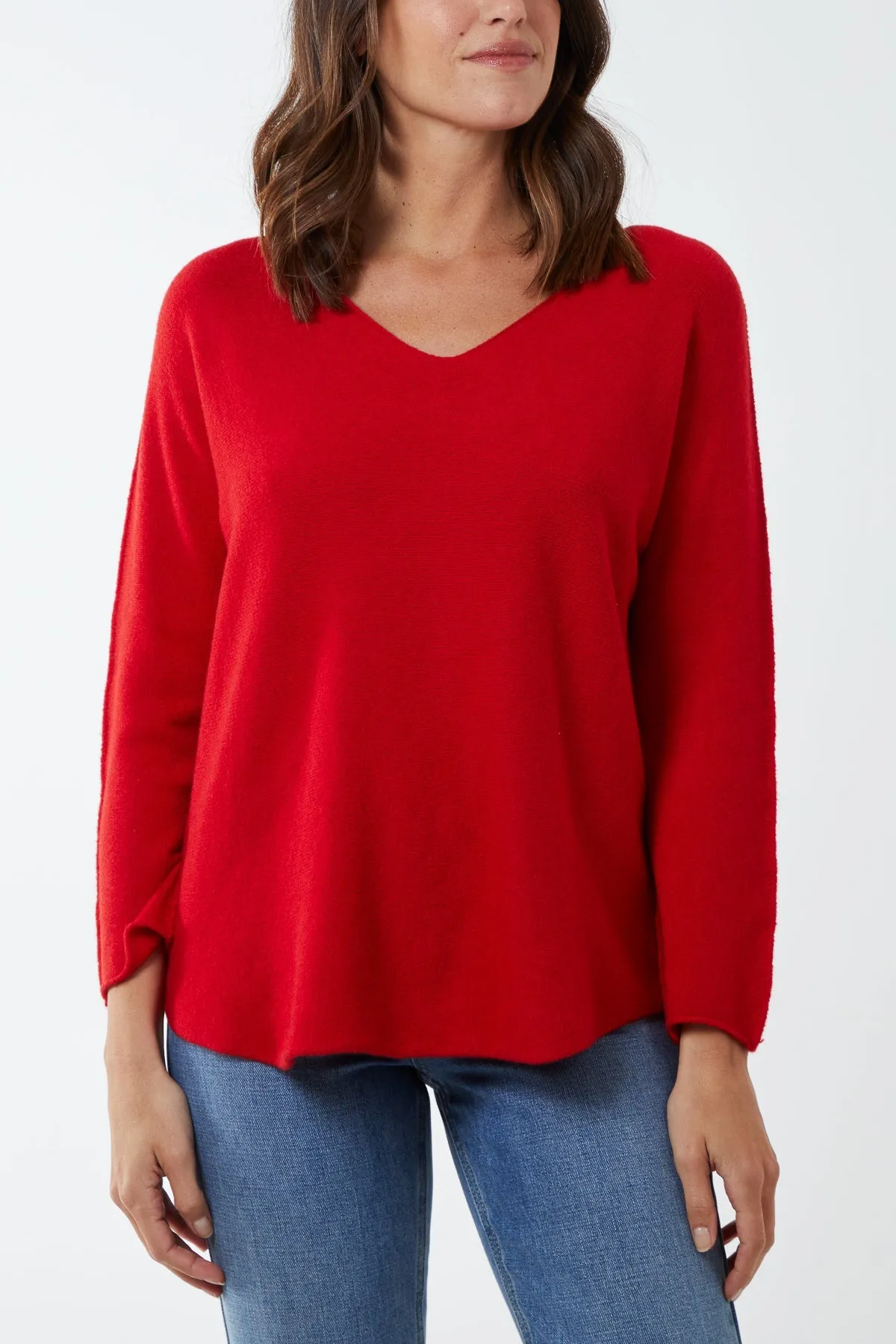 Raw Edge V-Neck Jumper
