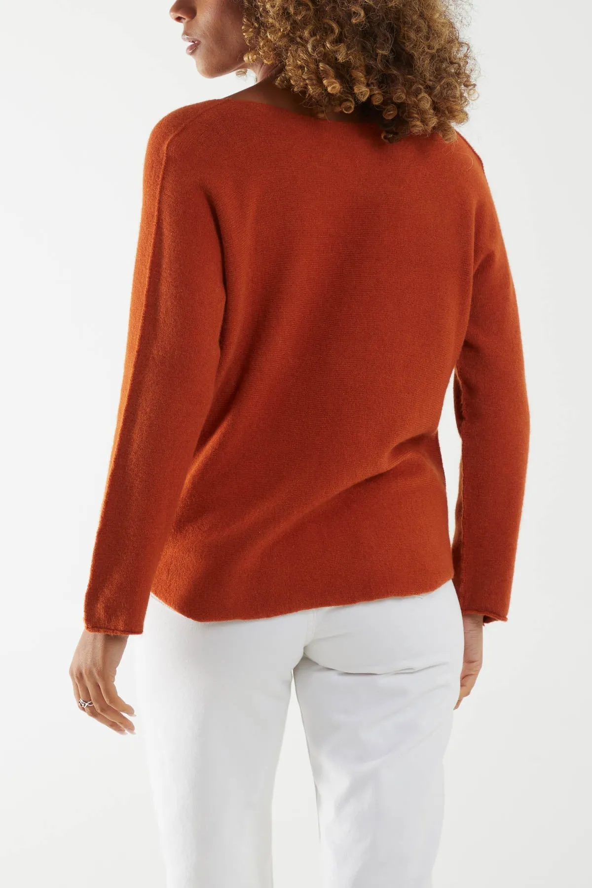 Raw Edge V-Neck Jumper