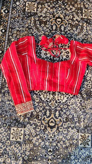 Red Chanderi Full Sleeve Blouse