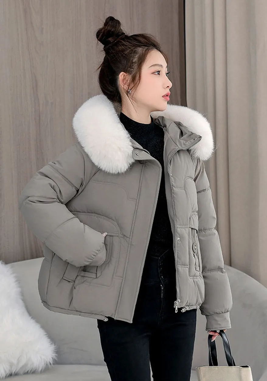 Relaxed-fit Quilted Puffer Jacket with a Removable Fur Lining