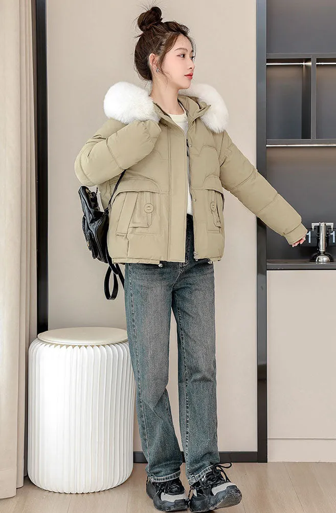 Relaxed-fit Quilted Puffer Jacket with a Removable Fur Lining