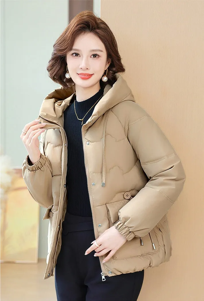 Relaxed-Fit Windproof Puffer Jacket with Quilted Design for Women