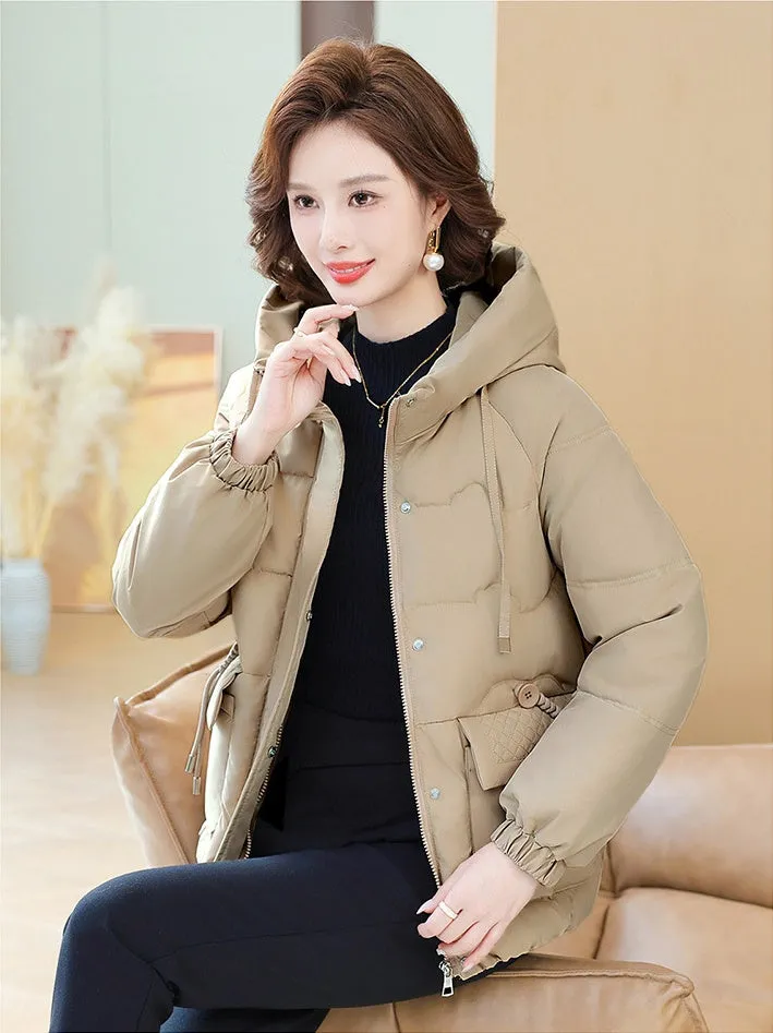 Relaxed-Fit Windproof Puffer Jacket with Quilted Design for Women