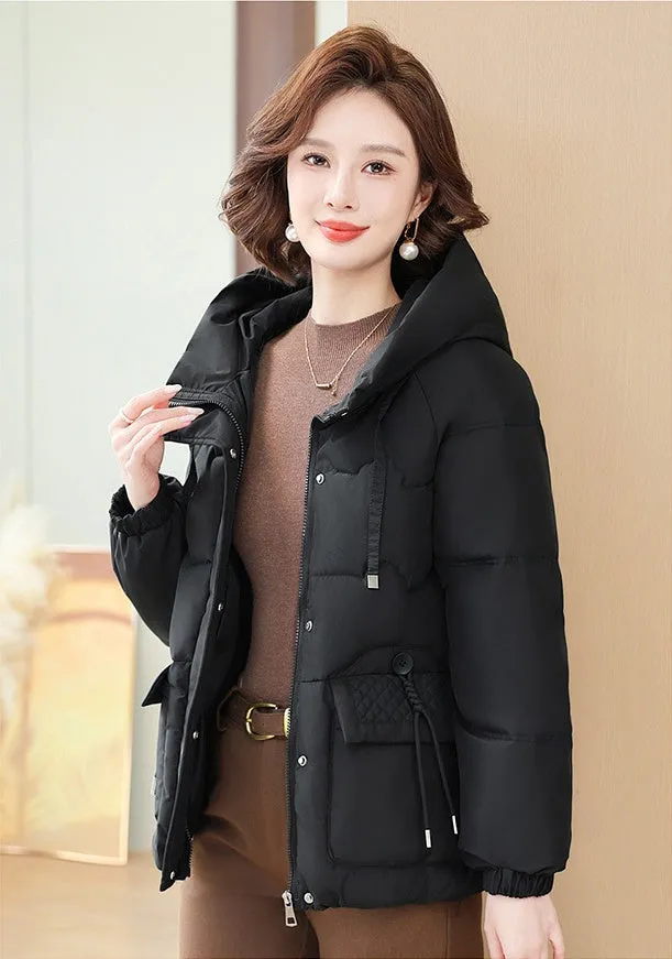 Relaxed-Fit Windproof Puffer Jacket with Quilted Design for Women