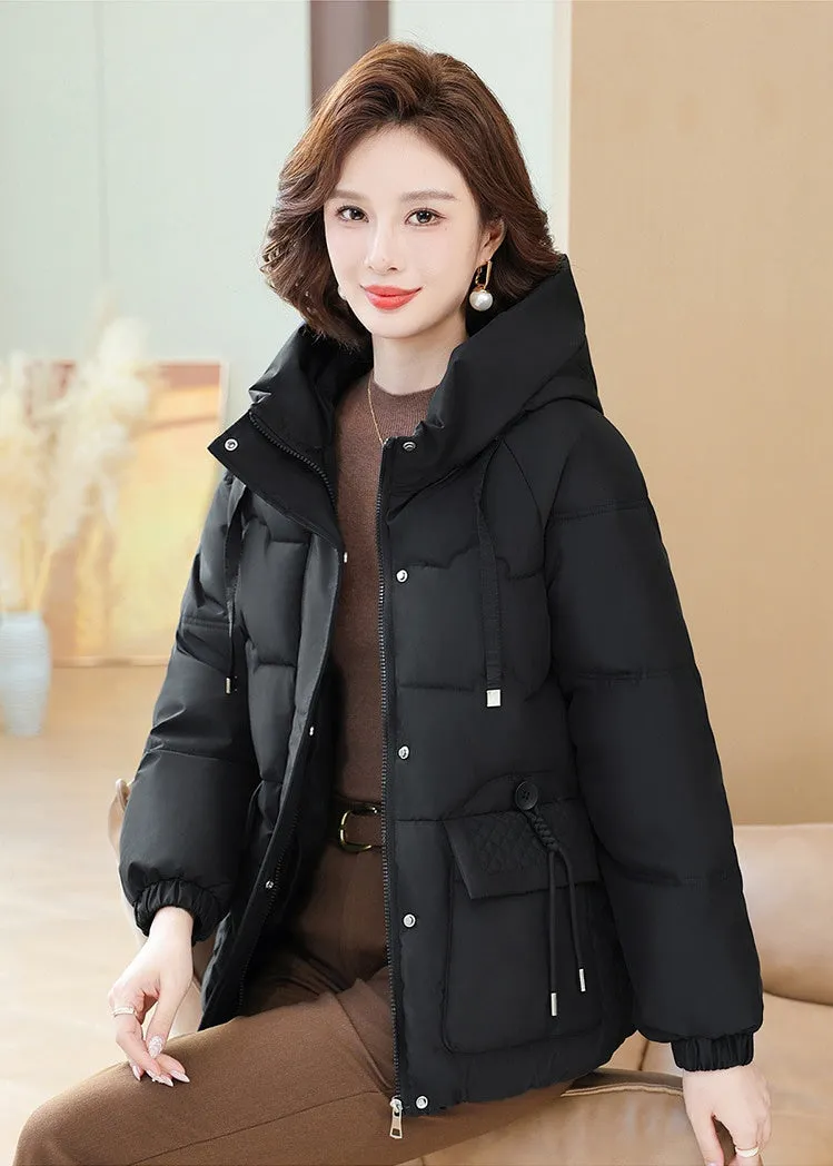 Relaxed-Fit Windproof Puffer Jacket with Quilted Design for Women