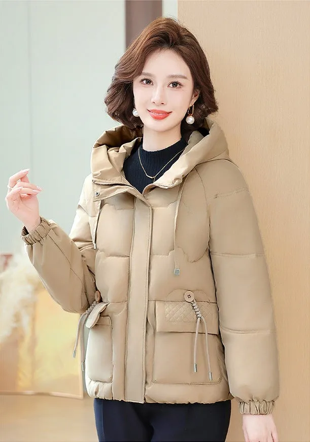 Relaxed-Fit Windproof Puffer Jacket with Quilted Design for Women