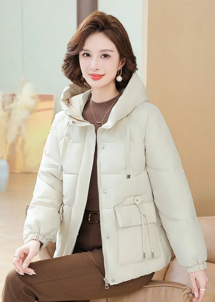 Relaxed-Fit Windproof Puffer Jacket with Quilted Design for Women