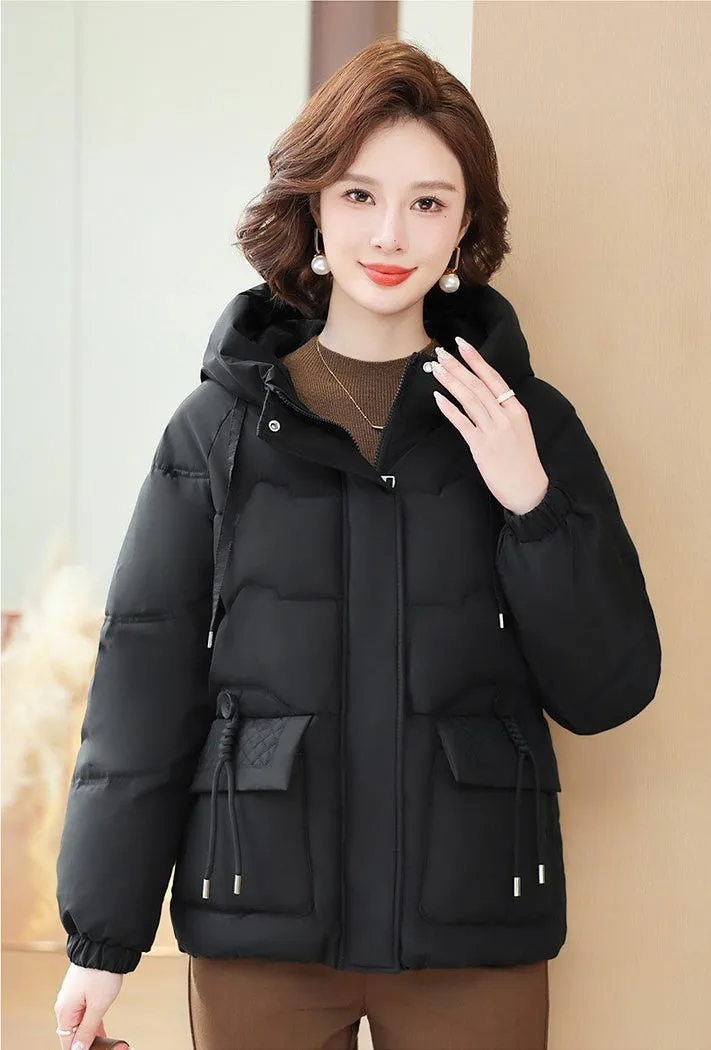 Relaxed-Fit Windproof Puffer Jacket with Quilted Design for Women