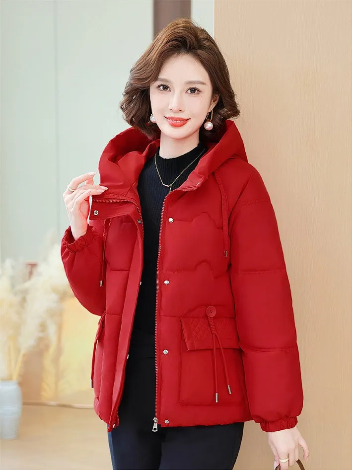 Relaxed-Fit Windproof Puffer Jacket with Quilted Design for Women