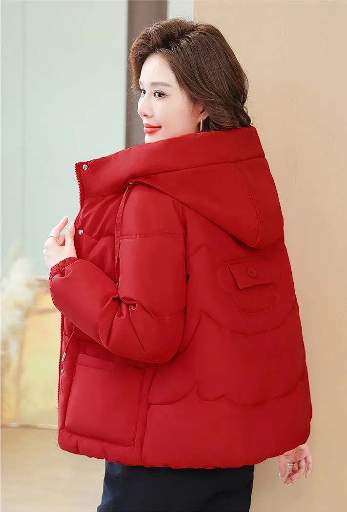 Relaxed-Fit Windproof Puffer Jacket with Quilted Design for Women