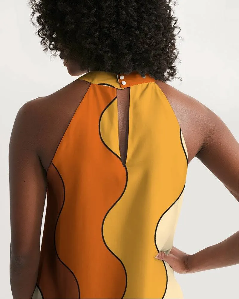 Retro Groovy Vibes Halter Dress