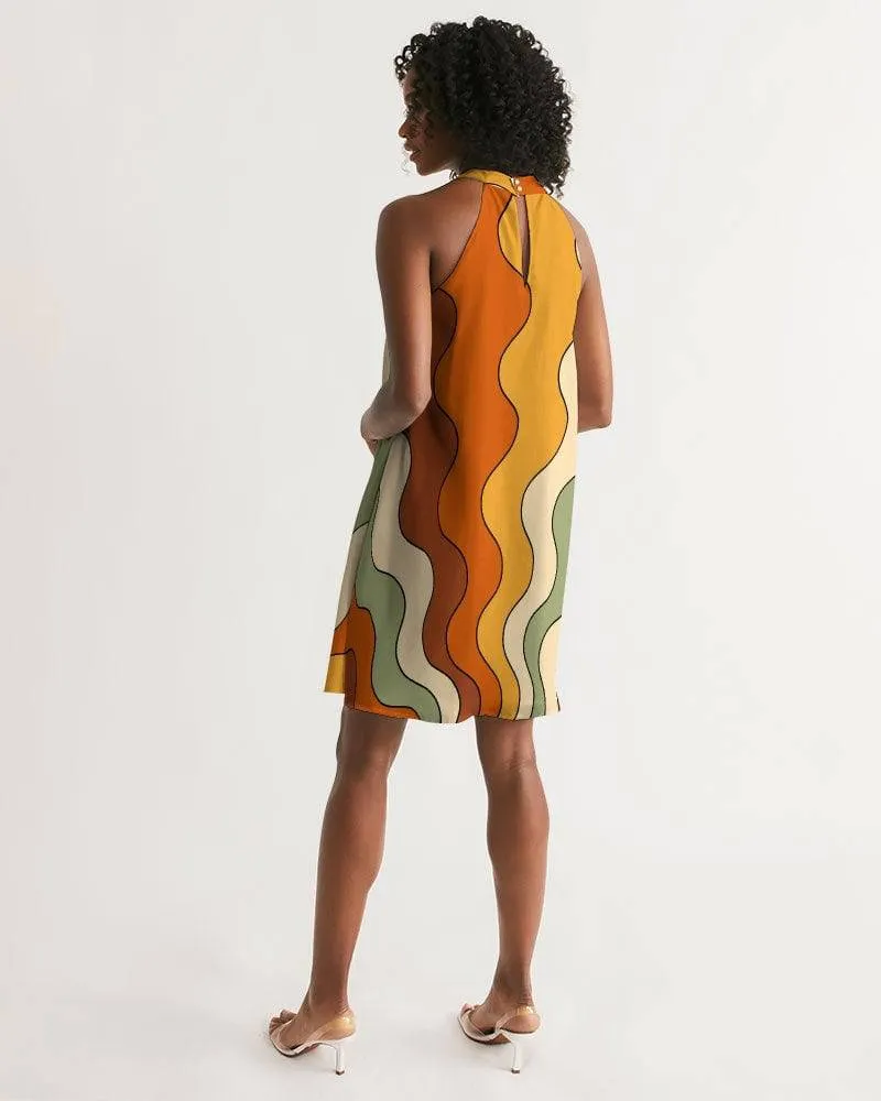 Retro Groovy Vibes Halter Dress