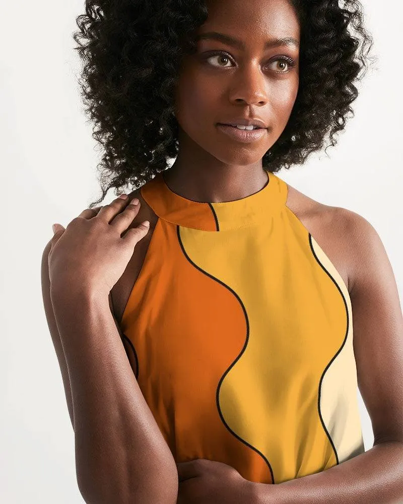 Retro Groovy Vibes Halter Dress