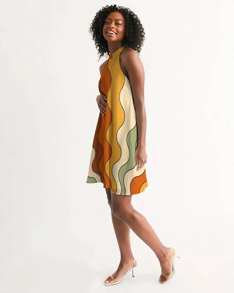 Retro Groovy Vibes Halter Dress