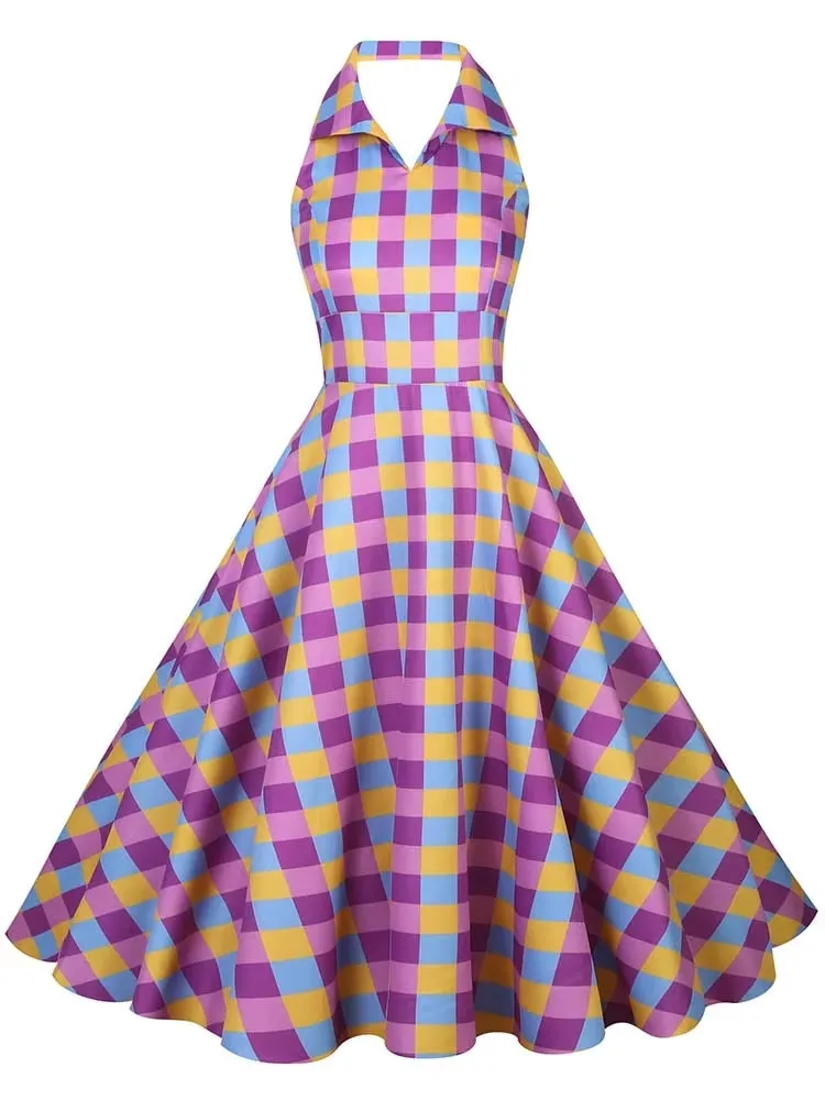 Retro Halter Party Midi Dresses