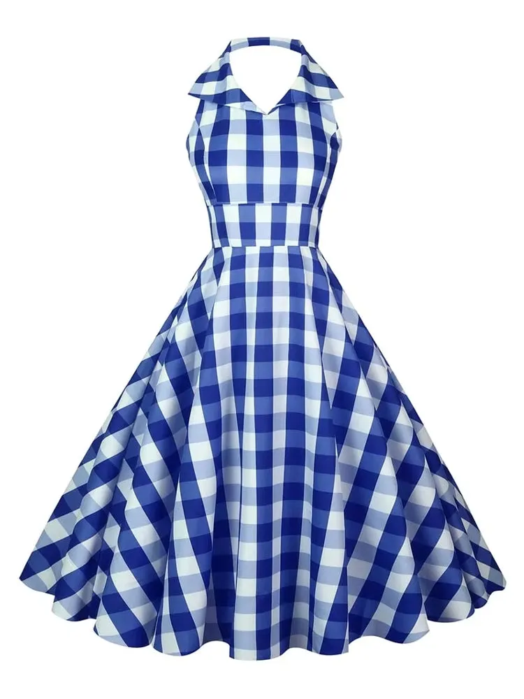 Retro Halter Party Midi Dresses