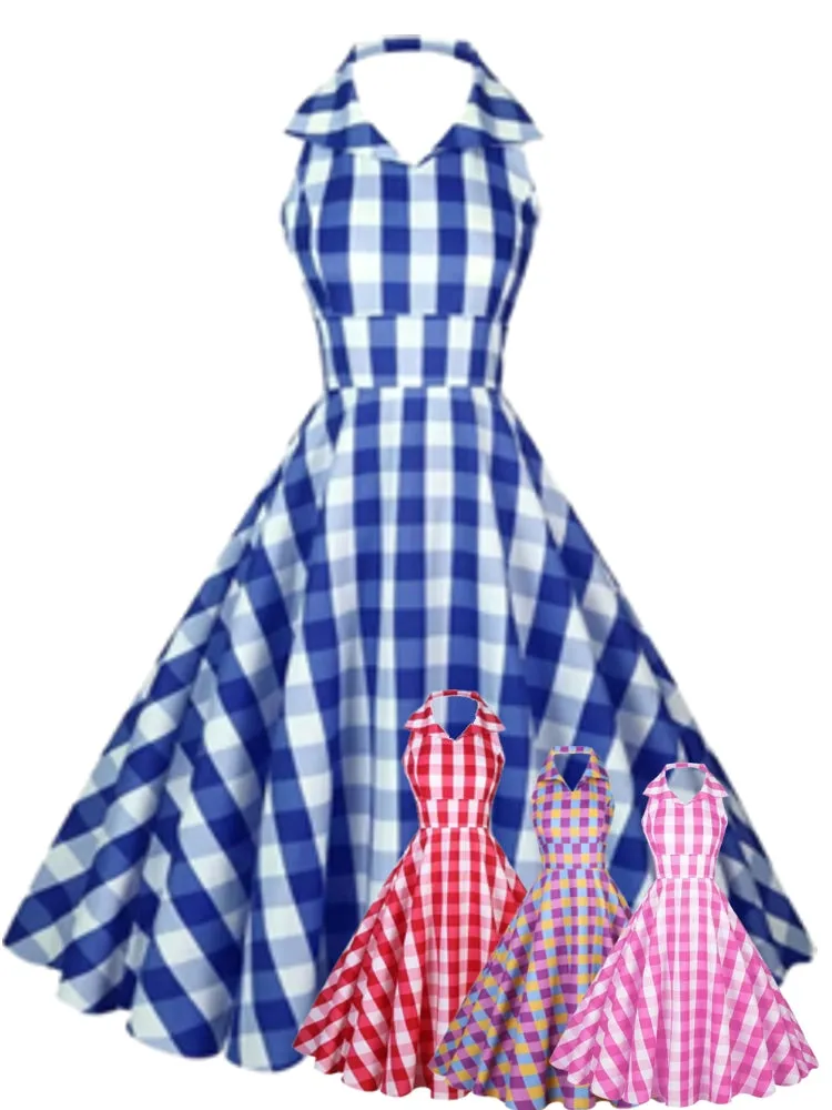 Retro Halter Party Midi Dresses