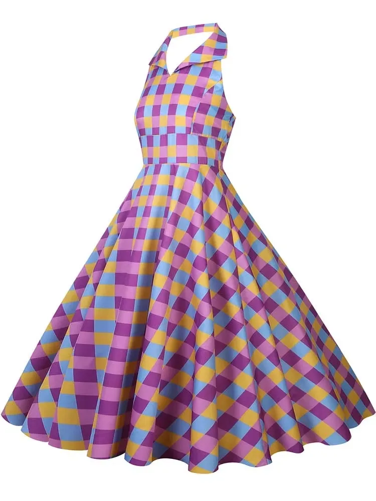 Retro Halter Party Midi Dresses
