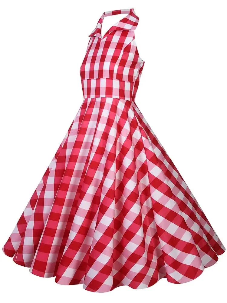 Retro Halter Party Midi Dresses