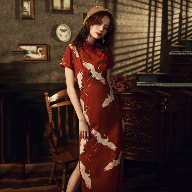 RETRO RED CHINESE STYLE CHEONGSAM DRESS UB3302