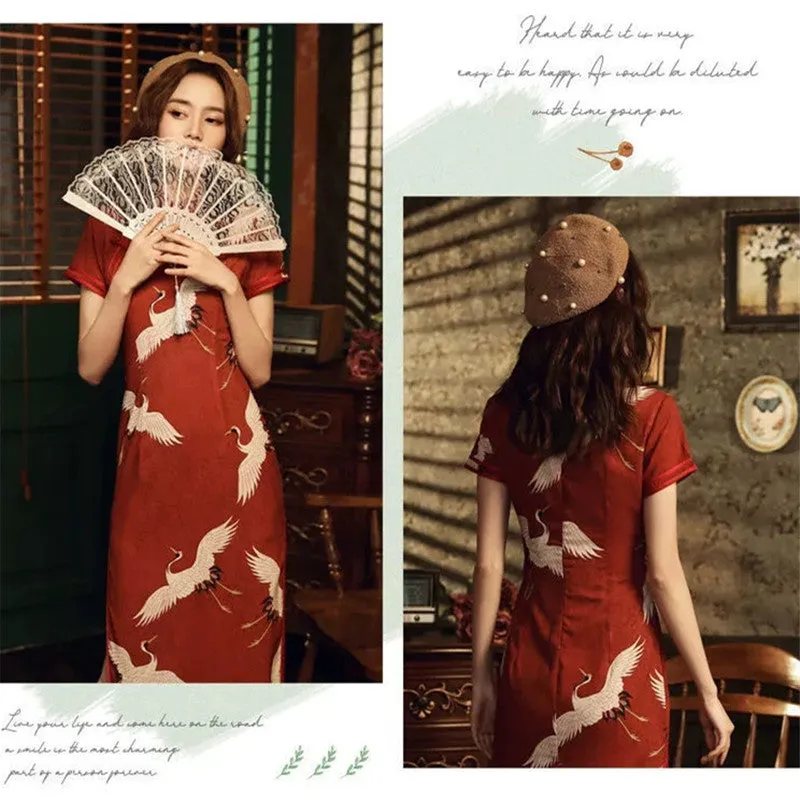 RETRO RED CHINESE STYLE CHEONGSAM DRESS UB3302