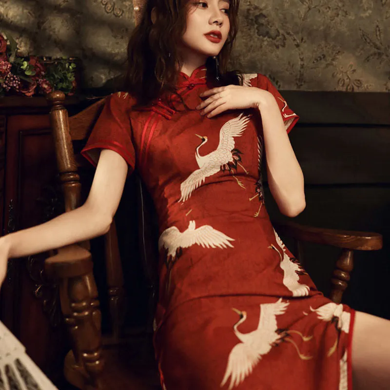 RETRO RED CHINESE STYLE CHEONGSAM DRESS UB3302