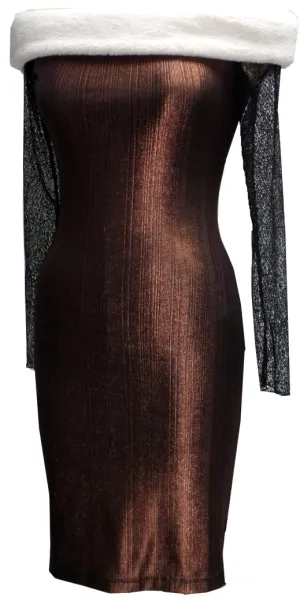 Rib Foil Off The Shoulder Dress