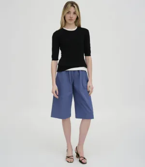 RIBBED CROPPED SLEEVE SWEATER