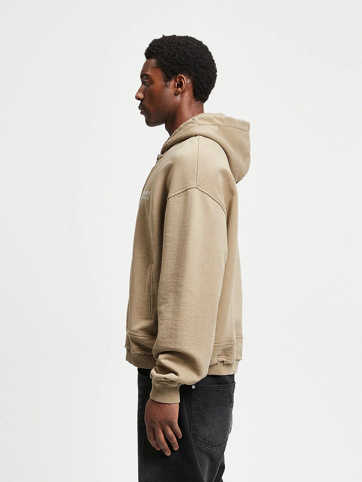 RIBBED ZIP-HOODIE - TAUPE