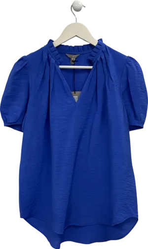 River Island Blue Frilly Neck Blouse UK 8