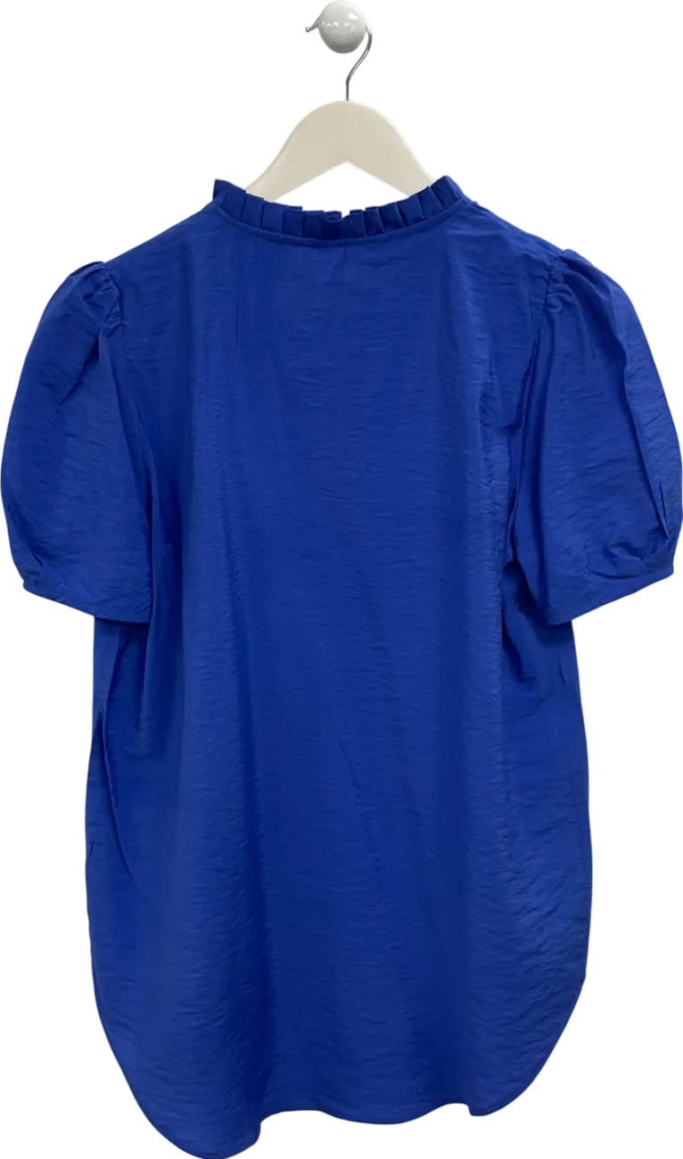 River Island Blue Frilly Neck Blouse UK 8