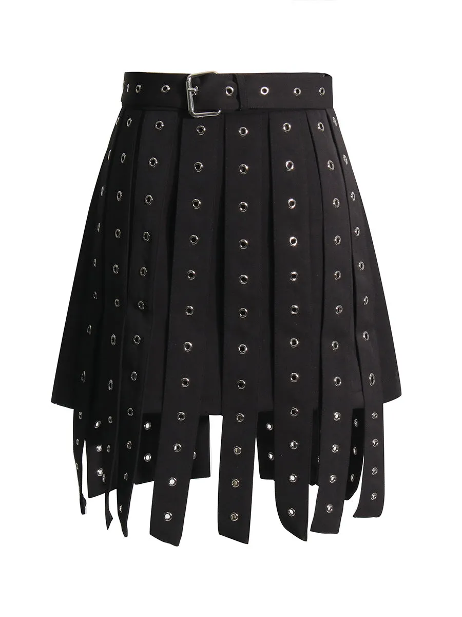 Rockin Eyelet Tie Buckle Belt A-Line Skirt