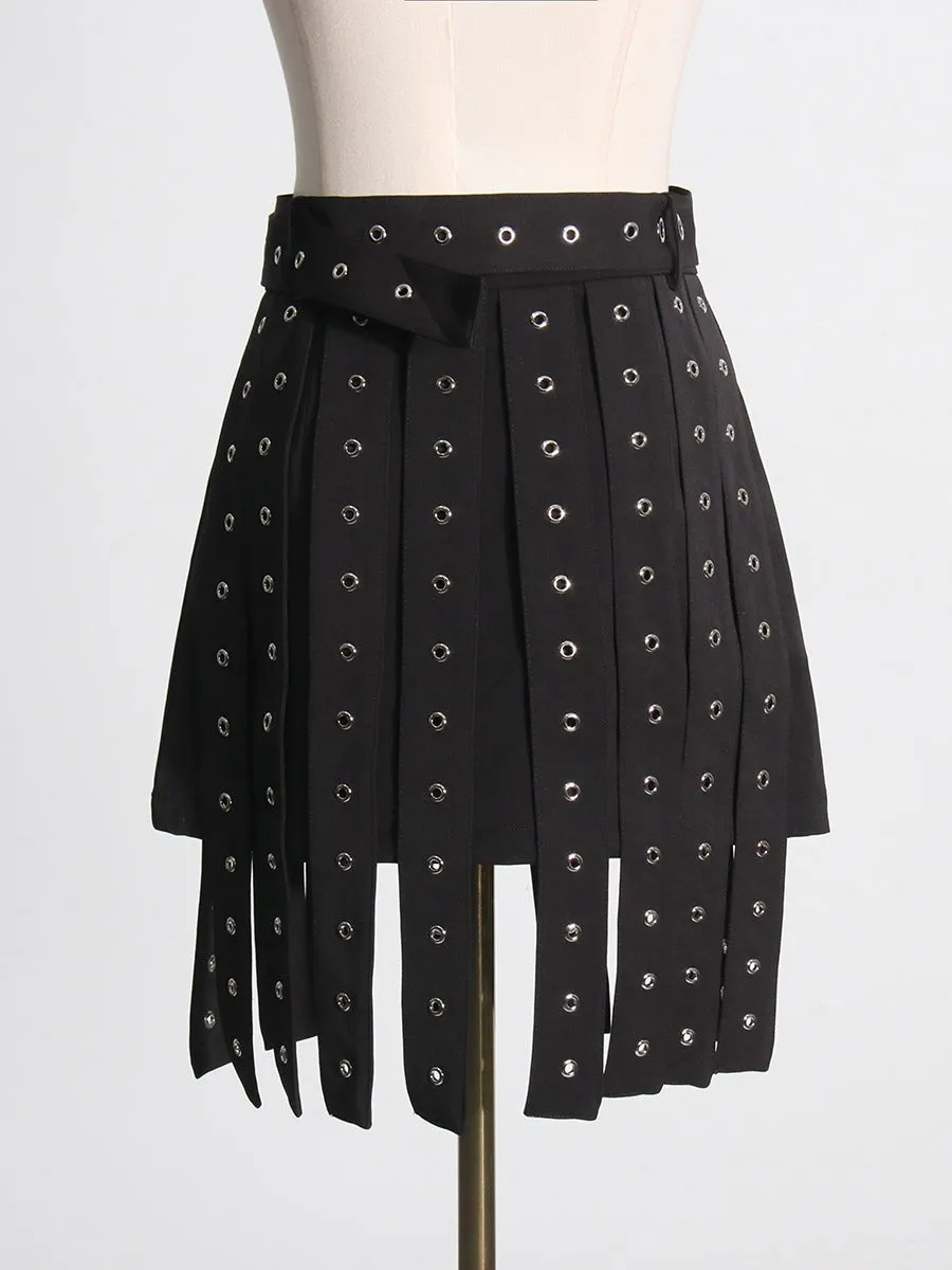 Rockin Eyelet Tie Buckle Belt A-Line Skirt