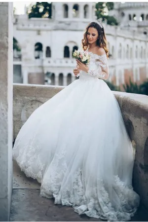 Romantic Tulle Bride Dresses with Lace Off-the-shoulder