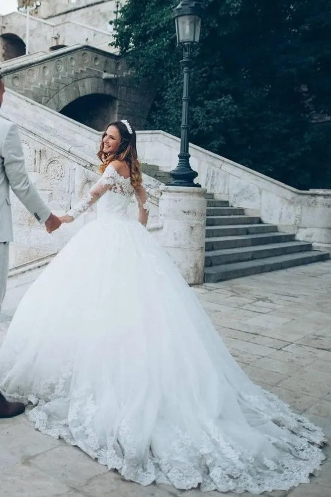 Romantic Tulle Bride Dresses with Lace Off-the-shoulder