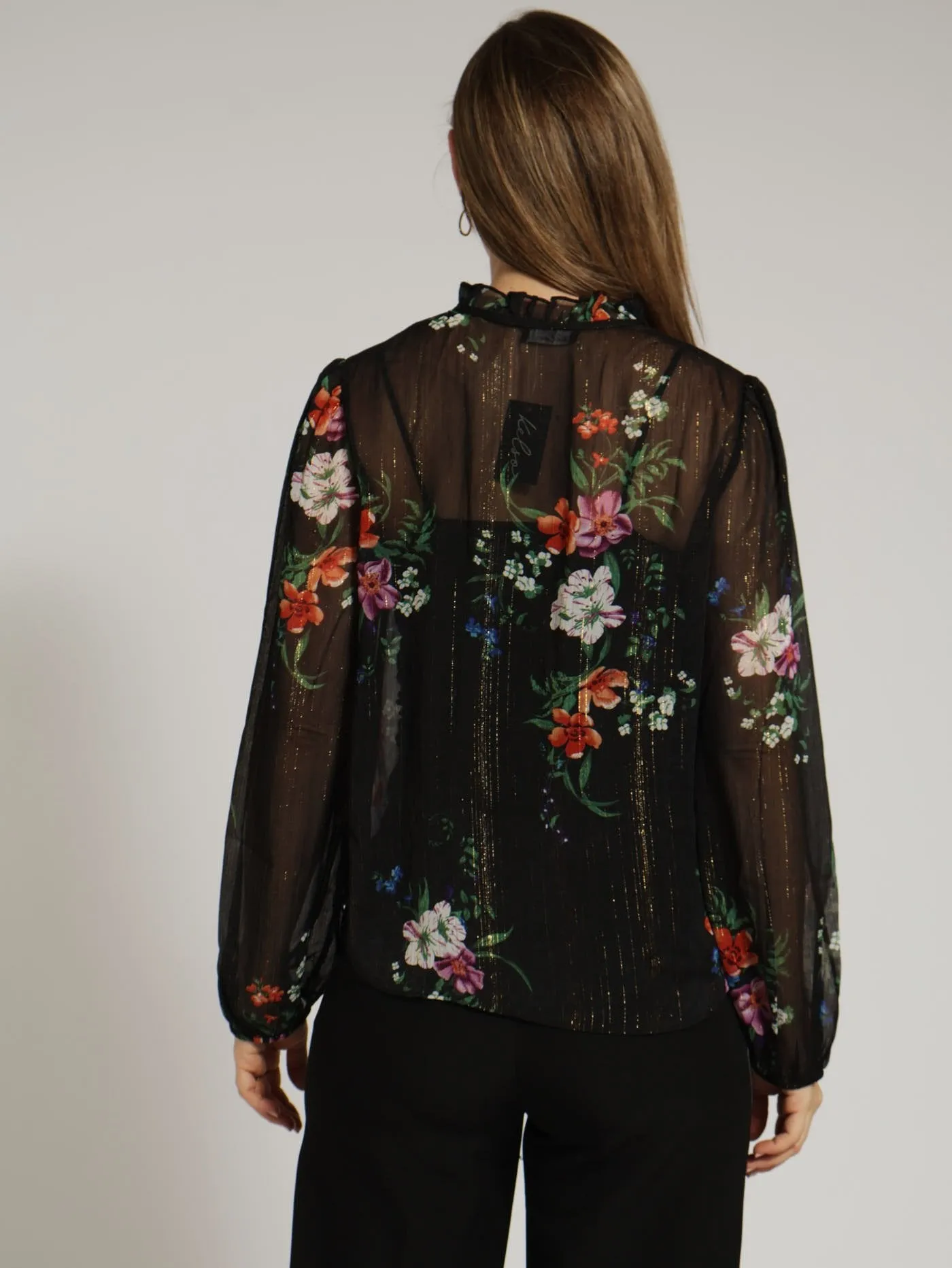 Ruffle Peasant Tie Up Blouse - Black