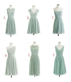 sage green bridesmaid dresses short chiffon mismatched cheap wedding guest dresses